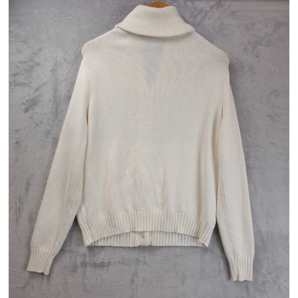 Ralph Lauren Sweater Womens M Cream Cardigan Shawl Collar Pony Long Sleeve Knit - Picture 5 of 5